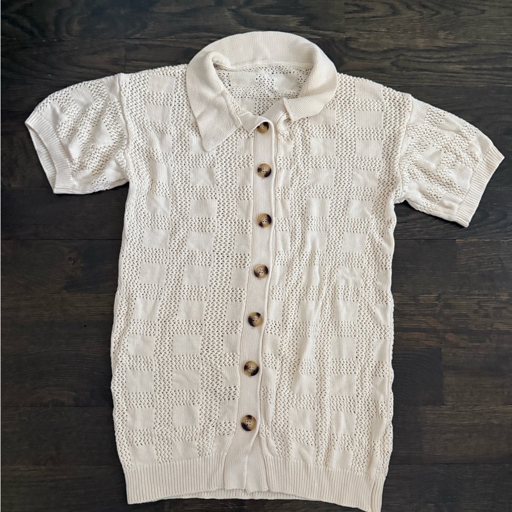 Oversized Cream Short Sleeve Knit Cardigan
